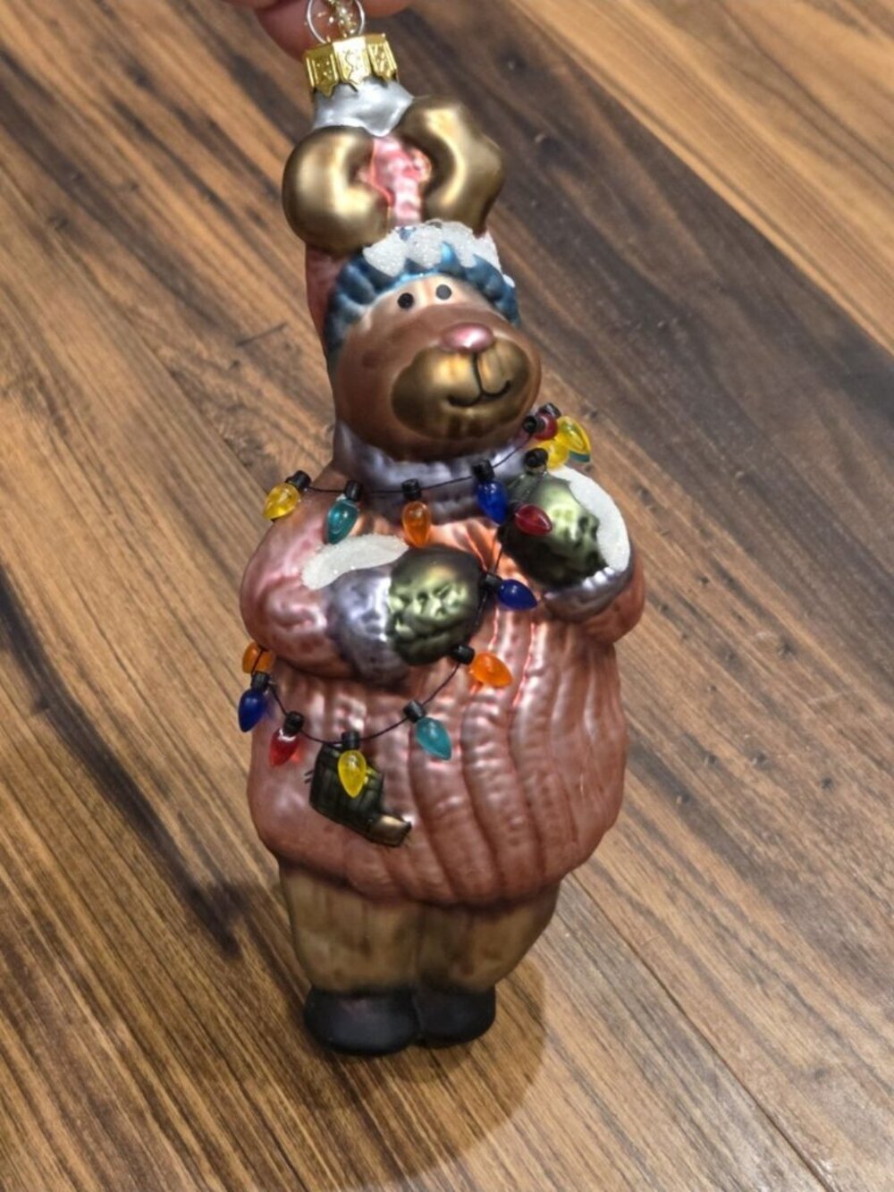 Vintage Glass Bear Christmas Ornament w Lights Garland Blown Glass 7”